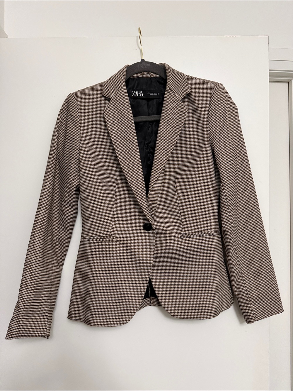 Zara Brown Houndstooth Single-Button Blazer